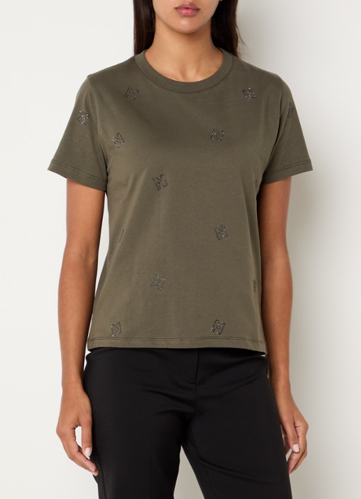 NIKKIE Allover N T-shirt met logoprint en strass - detail 3 donkergroen