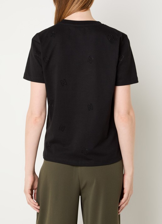 NIKKIE Allover N T-shirt met logoprint en strass - achterkant 5 zwart