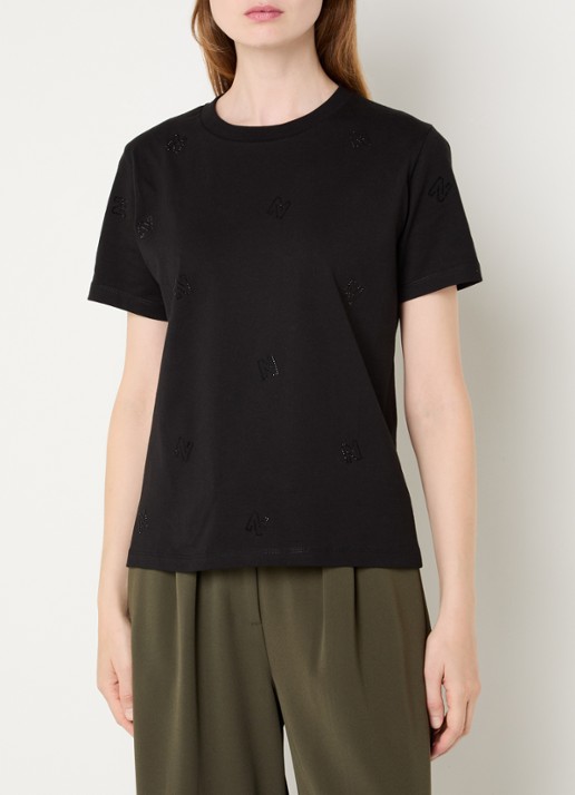 NIKKIE Allover N T-shirt met logoprint en strass - detail 7 zwart