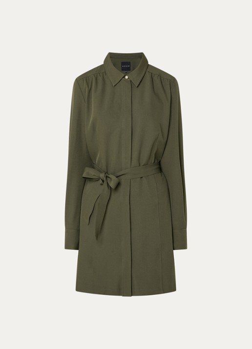 NIKKIE Alva midi blousejurk met strikceintuur - voorkant groen