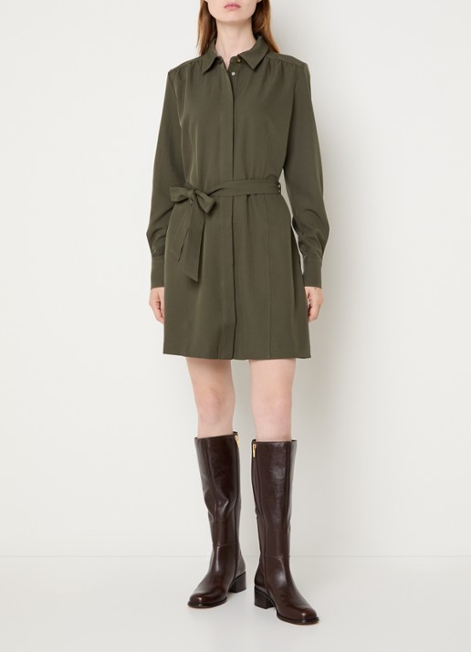 NIKKIE Alva midi blousejurk met strikceintuur - voorkant 2 groen