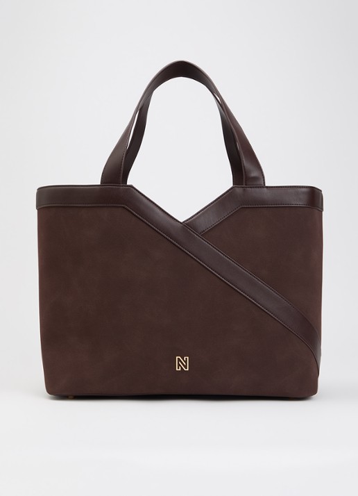 NIKKIE Alvin shopper met logo - voorkant chocoladebruin