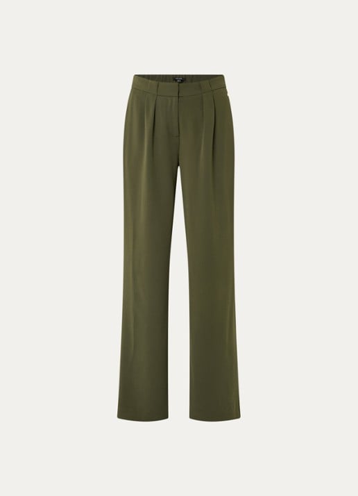 NIKKIE Amine high waist loose fit pantalon met steekzakken - voorkant 2 donkergroen