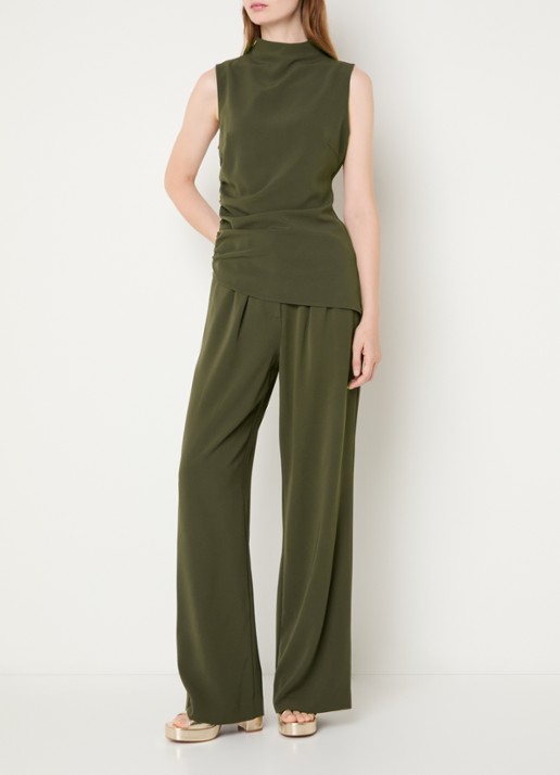 NIKKIE Amine high waist loose fit pantalon met steekzakken - voorkant 3 donkergroen