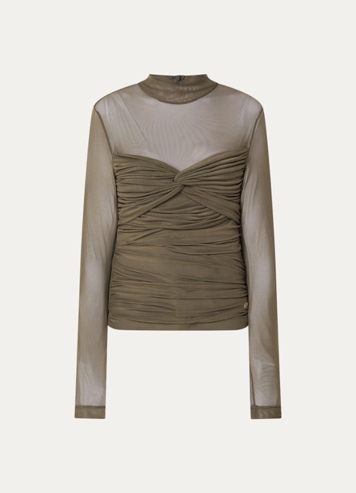 NIKKIE Analia semi-transparante top met strikdetail - voorkant 2 bronsgroen