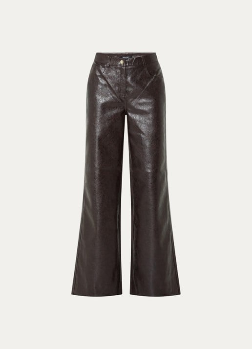 NIKKIE Anisa high waist wide fit broek van imitatieleer - voorkant 4 donkerbruin