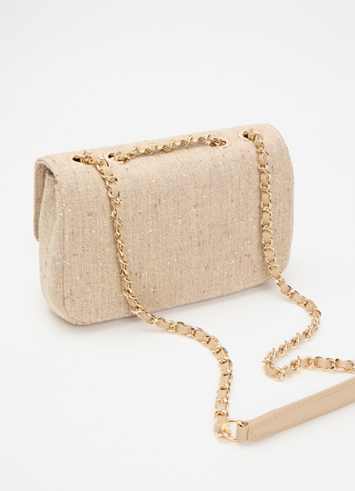 NIKKIE Ann Shiny crossbodytas met strass - achterkant 5 beige