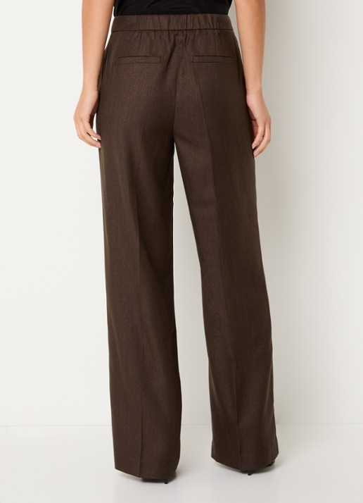 NIKKIE Anou high waist straight fit pantalon met steekzakken - achterkant 4 donkerbruin