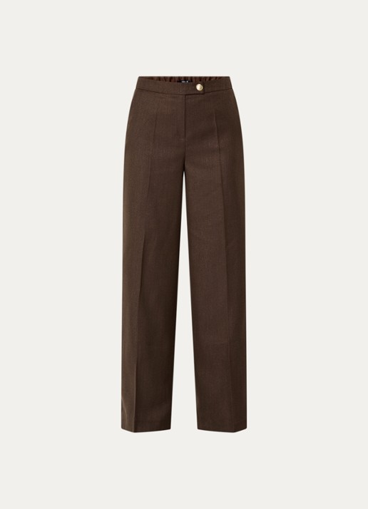 NIKKIE Anou high waist straight fit pantalon met steekzakken - voorkant donkerbruin