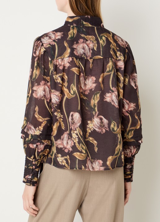 NIKKIE Apillone blouse met print - achterkant 2 donkerbruin