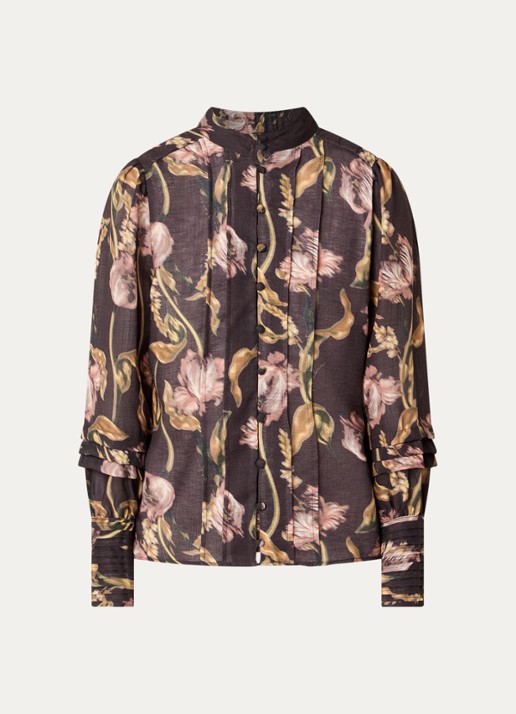 NIKKIE Apillone blouse met print - voorkant 3 donkerbruin