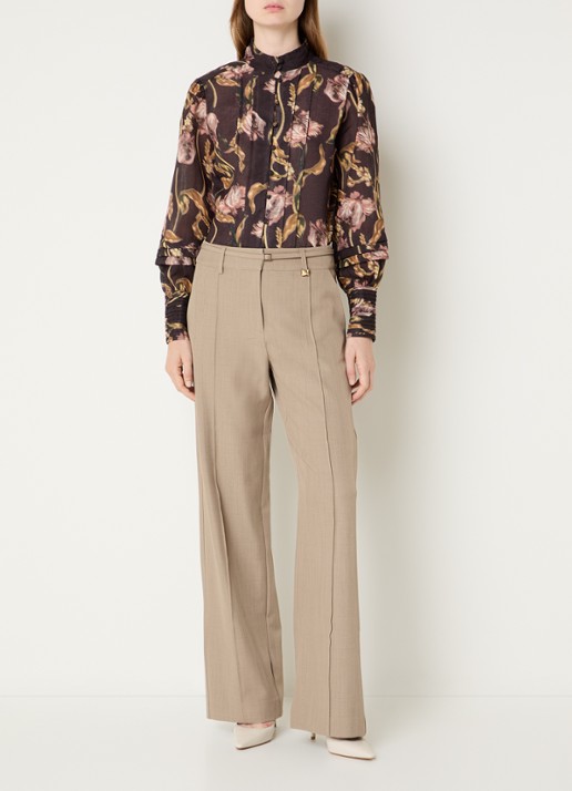 NIKKIE Apillone blouse met print - voorkant 4 donkerbruin