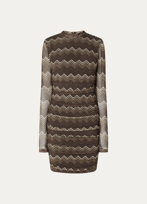 NIKKIE Ariva midi jurk met print - voorkant 3 donkerbruin