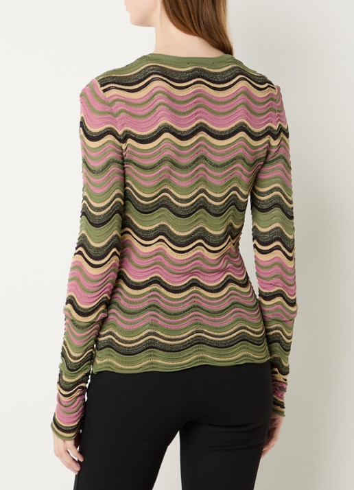 NIKKIE Arlla top met ingebreid patroon en lurex - achterkant 4 bronsgroen