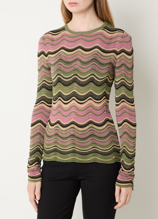 NIKKIE Arlla top met ingebreid patroon en lurex - detail bronsgroen
