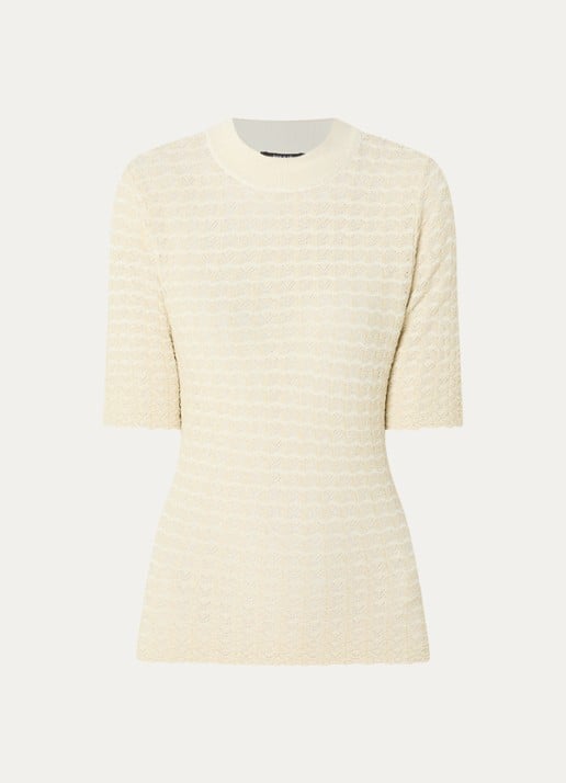 NIKKIE Arvella top met opengewerkt dessin en lurex - voorkant 2 gebroken wit