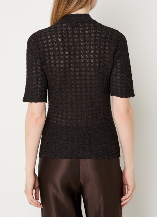 NIKKIE Arvella top met opengewerkt dessin en lurex - achterkant chocoladebruin