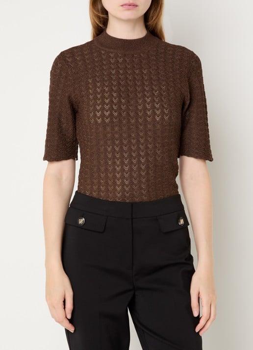 NIKKIE Arvella top met opengewerkt dessin en lurex