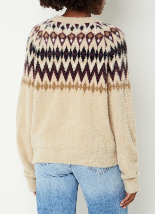 NIKKIE Aster fijngebreide pullover met ingebreid dessin - achterkant 3 creme