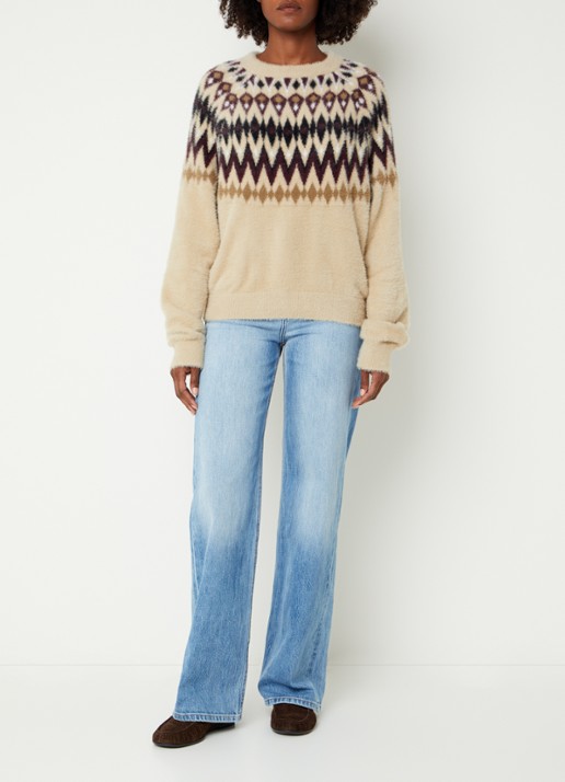 NIKKIE Aster fijngebreide pullover met ingebreid dessin - voorkant 2 creme