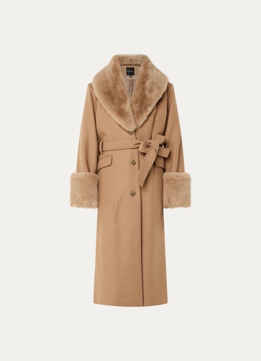 NIKKIE Auria mantel in wolblend met details van imitatiebont - voorkant 3 camel