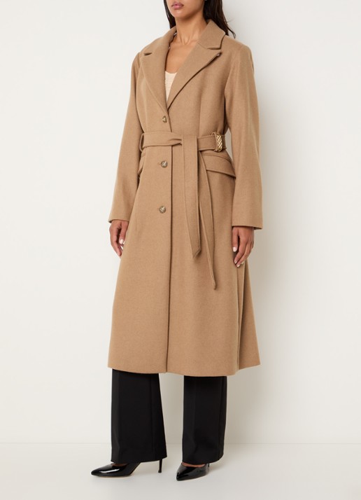 NIKKIE Auria mantel in wolblend met details van imitatiebont - voorkant 4 camel