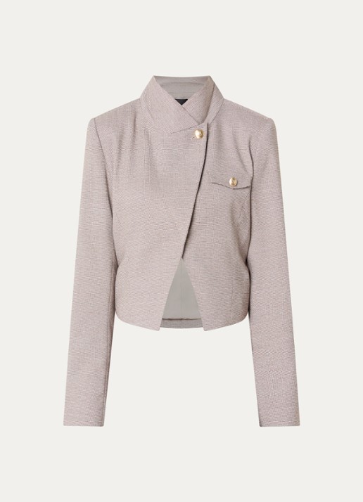 NIKKIE Avah cropped blazer met schoudervulling - voorkant lichtbruin