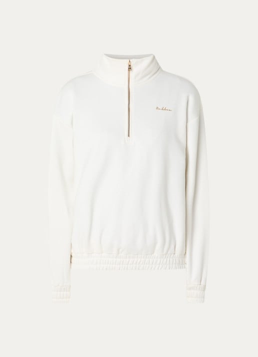 NIKKIE Avaleigh sweater met halve rits en logo - voorkant 2 creme