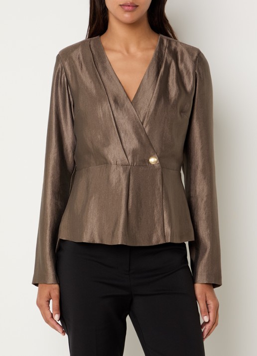 NIKKIE Aymee tuniek met schoudervulling en V-hals - detail donkerkhaki