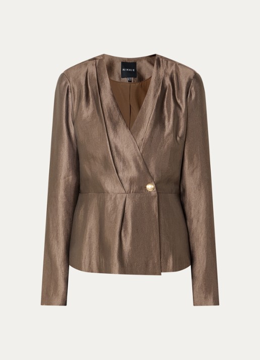 NIKKIE Aymee tuniek met schoudervulling en V-hals - voorkant 2 donkerkhaki