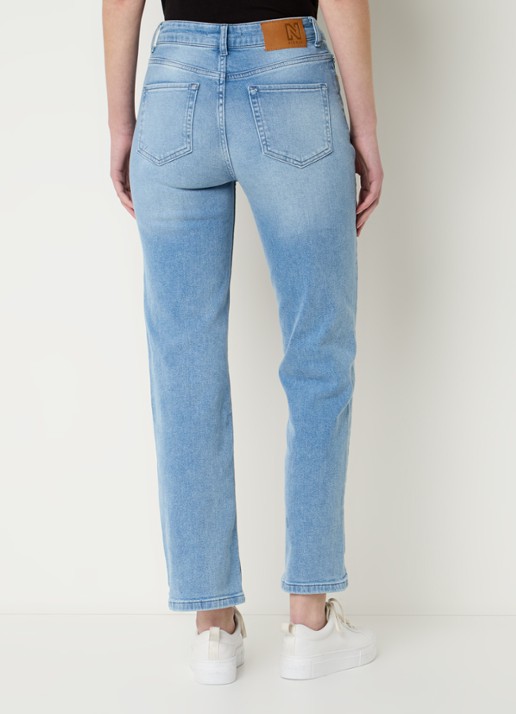 NIKKIE Bibi high waist cropped straight leg jeans met lichte wassing - achterkant 5 indigo