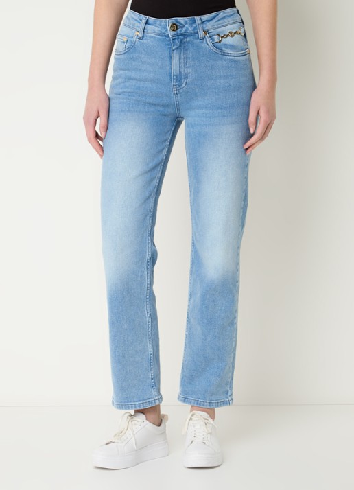 NIKKIE Bibi high waist cropped straight leg jeans met lichte wassing - detail indigo