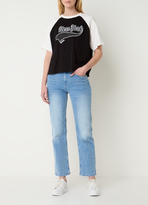 NIKKIE Bibi high waist cropped straight leg jeans met lichte wassing - voorkant 4 indigo