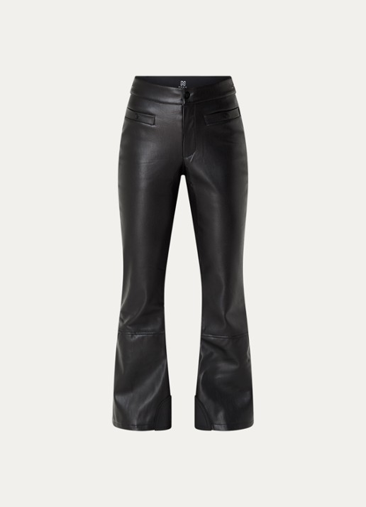 NIKKIE Giza high waist flared fit skibroek van imitatieleer met steekzakken - voorkant 2 zwart