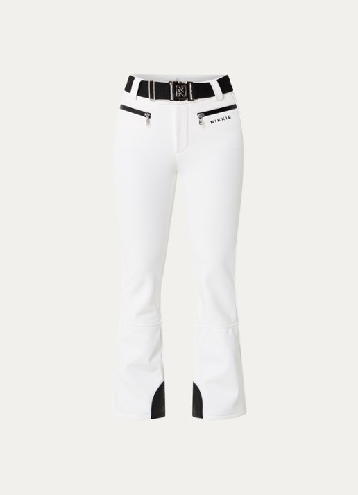 NIKKIE Grace high waist flared fit skibroek met ceintuur - voorkant wit