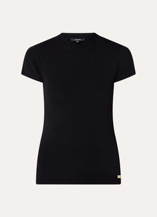 NIKKIE Jofli top met ribstructuur en stretch - voorkant 3 zwart