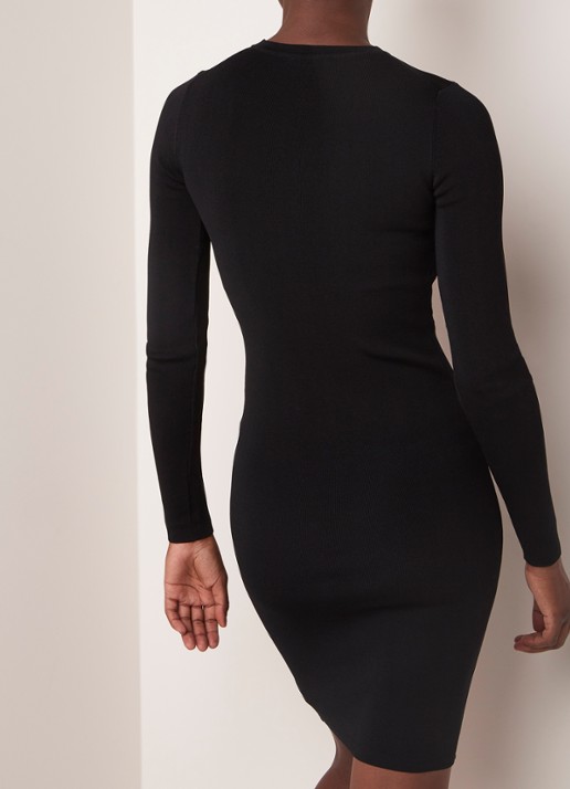 NIKKIE Jolie fijngebreide fitted midi jurk - achterkant zwart