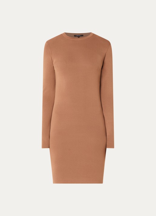 NIKKIE Jolie fijngebreide fitted midi jurk - voorkant 2 camel