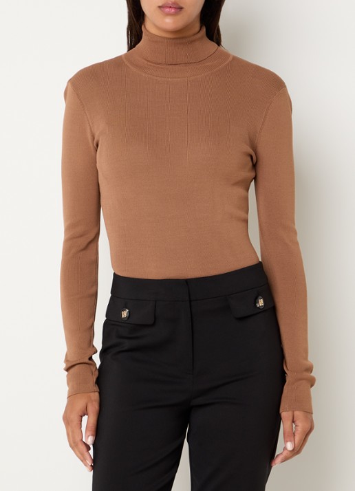 NIKKIE Jolie fijngebreide top met col - detail antraciet