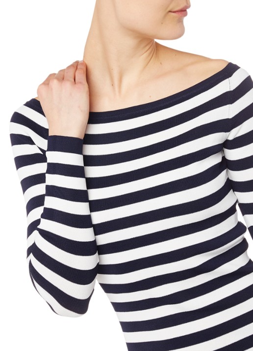 NIKKIE Jolie off shoulder jurk met lange mouw - detail blauw