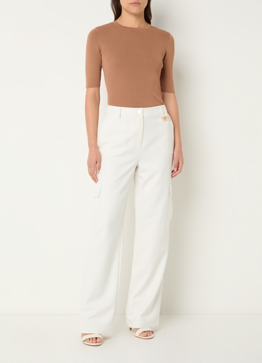NIKKIE Jolie top van stretchjersey met korte mouw - voorkant 4 cognac