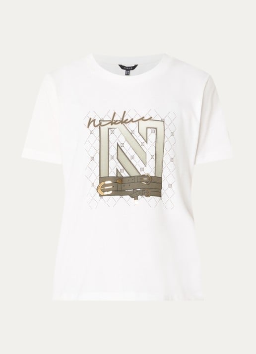 NIKKIE N Chains T-shirt met logo - voorkant 3 wit