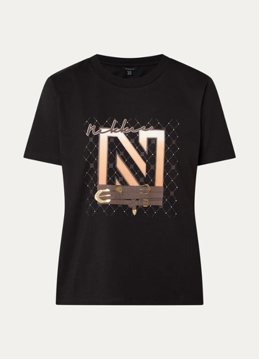 NIKKIE N Chains T-shirt met logo - voorkant 3 zwart