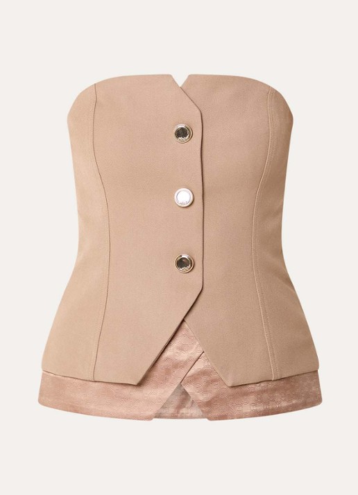 NIKKIE Oakland strapless gilet met sierknopen - voorkant 2 donkerbeige