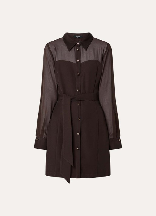 NIKKIE Olarisa mini blousejurk met strikceintuur  - voorkant 2 donkerbruin