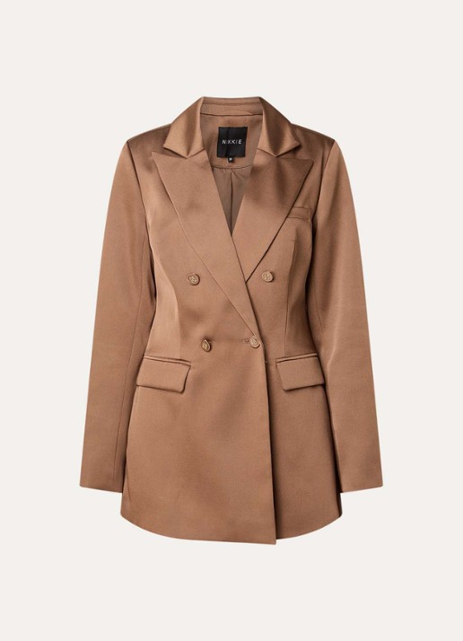 NIKKIE Omahah double-breasted blazer van satijn - voorkant 3 oranjebruin
