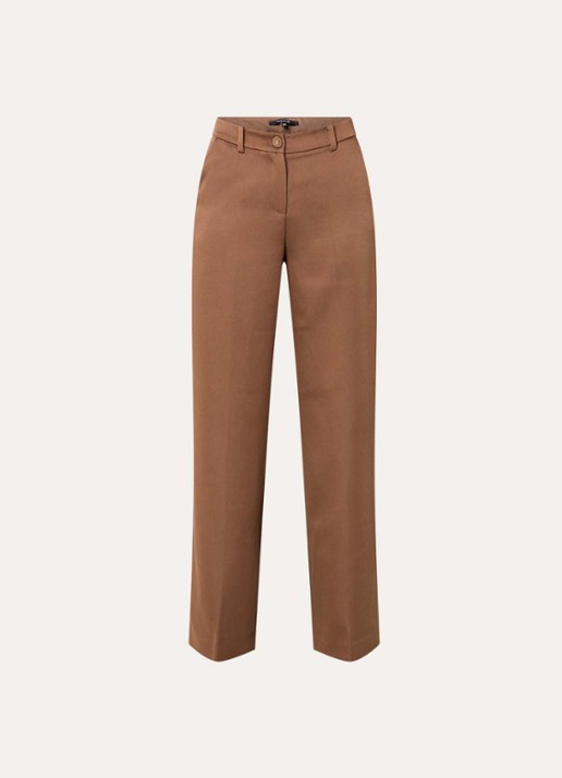NIKKIE Omahah high waist straight fit broek van satijn - voorkant 2 hazelnootbruin