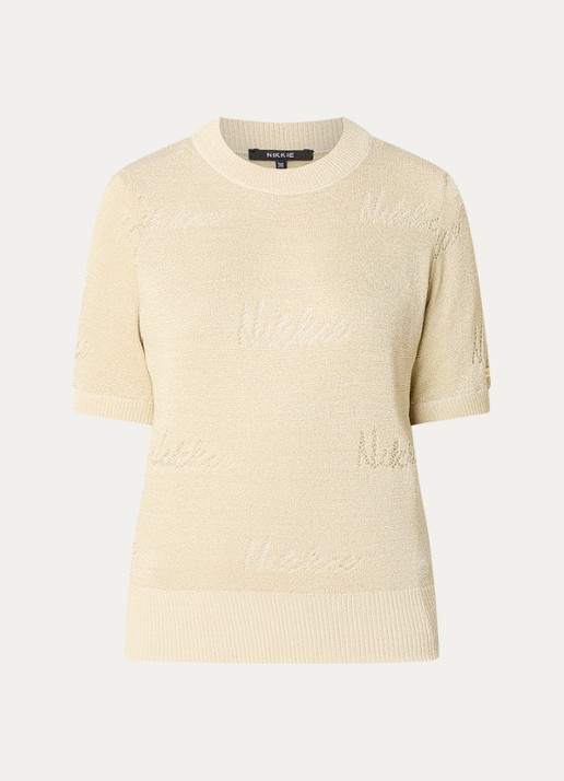 NIKKIE Omarah top met lurex en logo - voorkant 3 creme