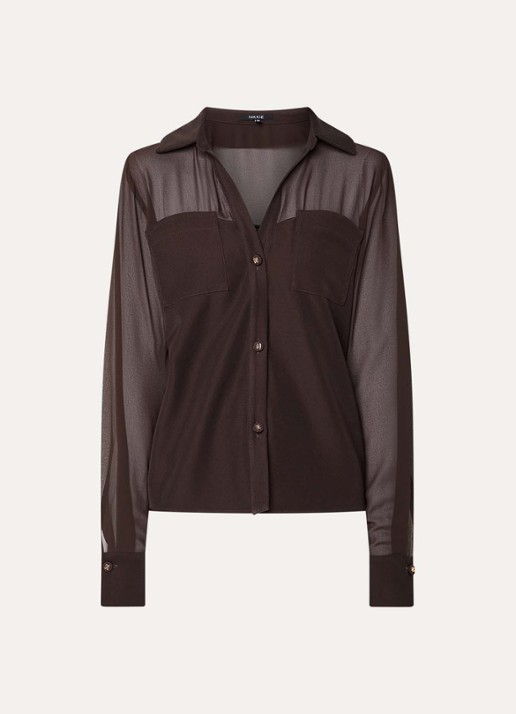 NIKKIE Opava blouse met borstzakkken - voorkant 3 donkerbruin