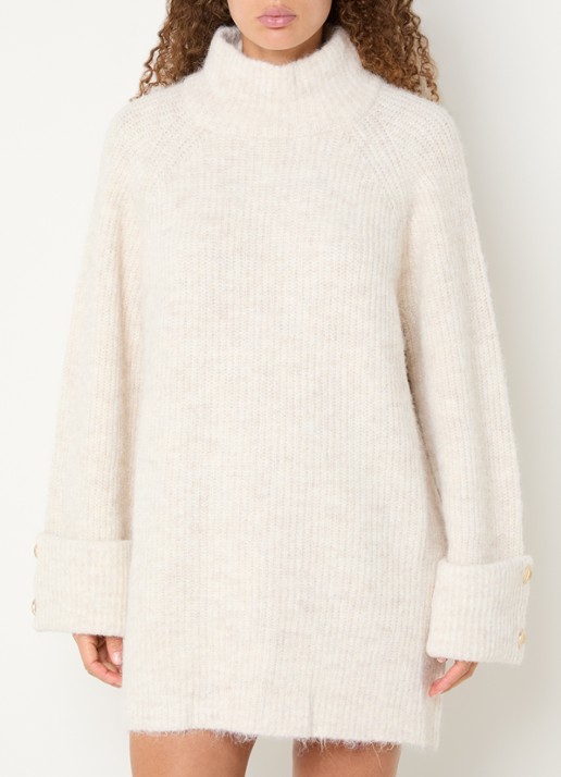 NIKKIE Opole mini jurk in wolblend met col - detail gebroken wit